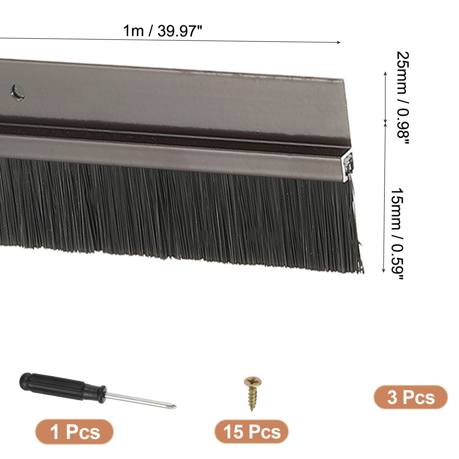 Door Brush Sweeps 0.59" x 39.37", 3 Sets Door Bottom Sweep, Brown/Black
