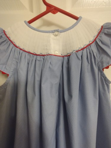 Smocked Bishop Sailboat Dress Long, Blue, Red Ric Rac Girls Size 6 Lulu Bebe - Picture 12 of 21