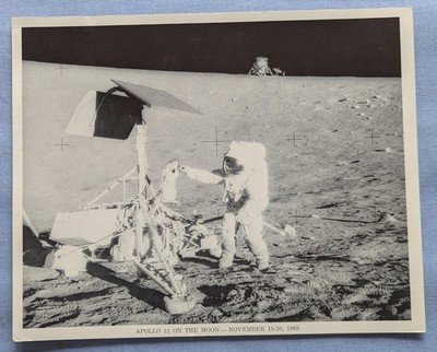 NASA B & W Lithograph Apollo 12 Charles ''Pete'' Conrad & Surveyor 3 On The Moon