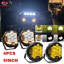 4x Yellow White 5" Round LED Work Lights Bar Amber Pods Fog Lamp Offroad Driving