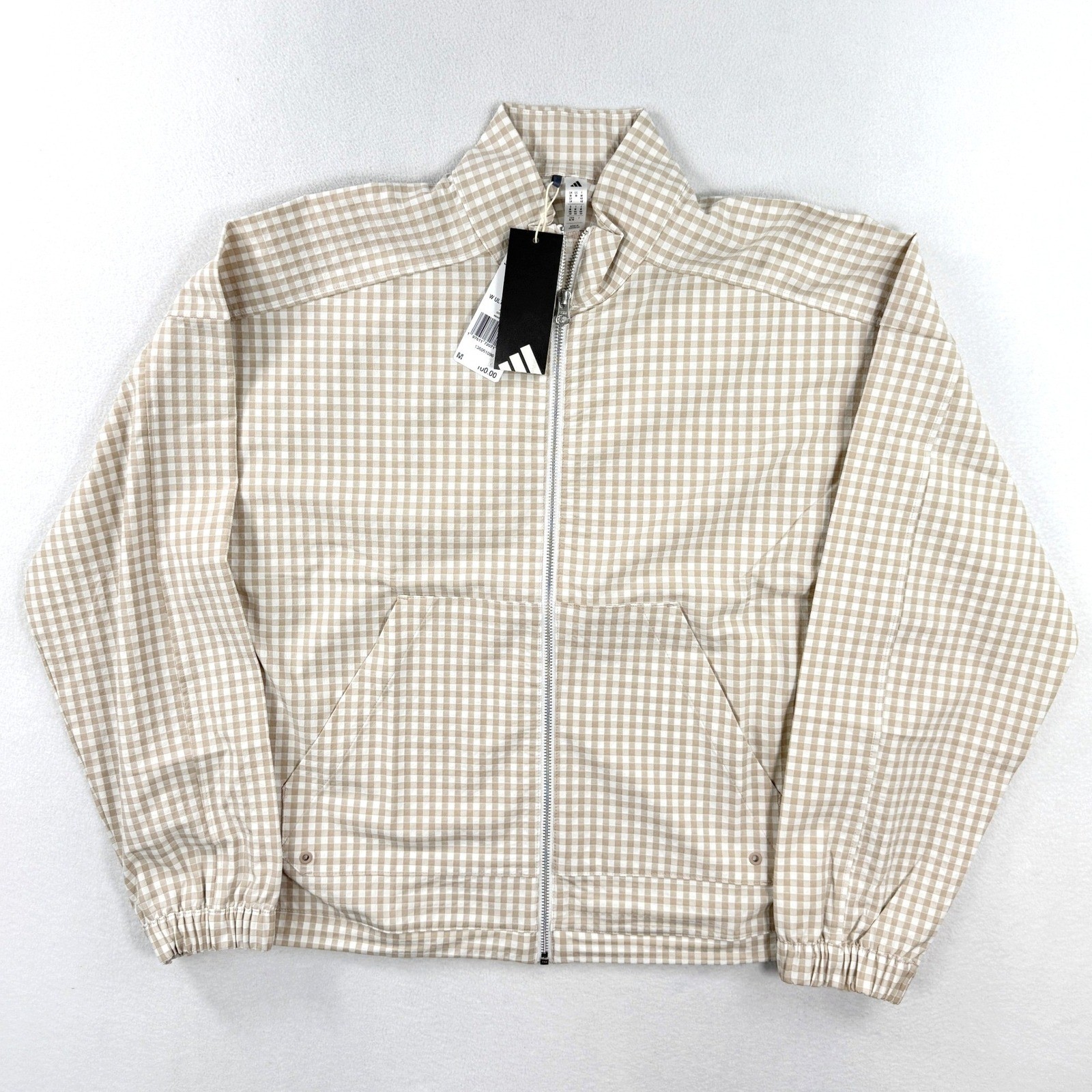 Adidas Womens Ultimate365 Gingham Golf Jacket Utility Size M Taupe JE9948, NEW