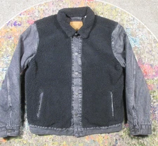 Levi's Sherpa Hybrid Trucker Jacket Mens L Black Denim Fleece EUC