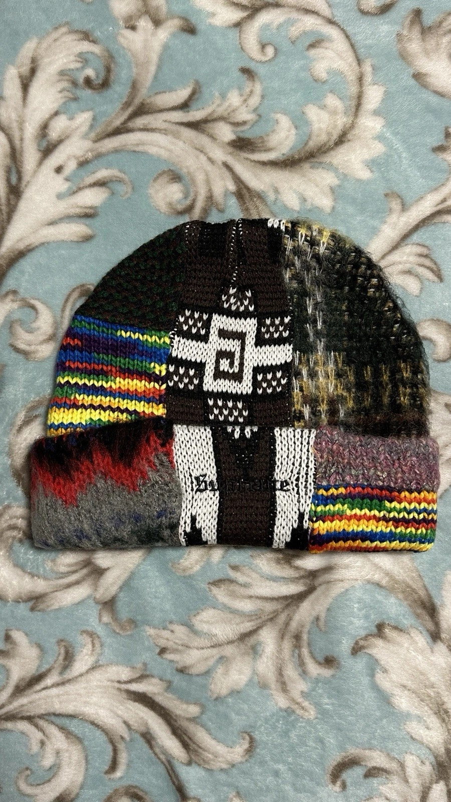 SUPREME PATCHWORK BEANIE (BROWN) SS26 BIG LOGO S LOGO BOX CASHMERE MOHAIR STARS
