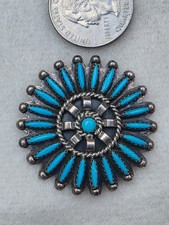 Charlie John Native American Turquoise Needlepoint Cluster Brooch Pin Sterling