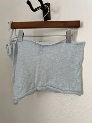 Finesse Light Blue Knit Tie-Side Tube Top #0115