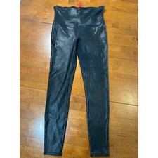 Spanx Leggings Womens XL Black Faux Leather High Waisted Slimming Compression