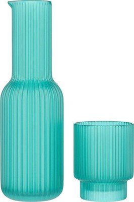 American Atelier 30 oz Ribbed Glass Water Carafe Set with Tumbler, Set of 2