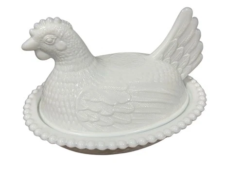 Vtg Indiana White Milk Glass Chicken Hen On Nest Covered Bowl Candy Dish 7 Inch