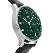 IWC Portugieser Chronograph Steel Auto 41mm Green Dial Strap Watch IW3716-15 3