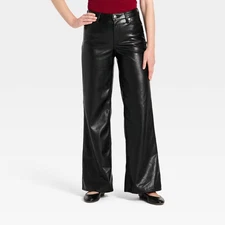 Women's Everyday High-Rise Wide Leg Faux Leather Pants - Universal Thread Black