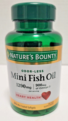 Nature's Bounty Odor-Less Mini Fish Oil 1290mg 90 mini coated softgels 06/28