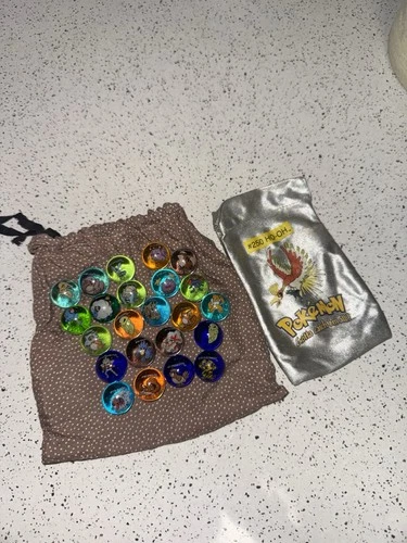Pokemon Marbles 1st Gen X23 with RARE #250 HO-OH pouch. Vintage Fast Free Post