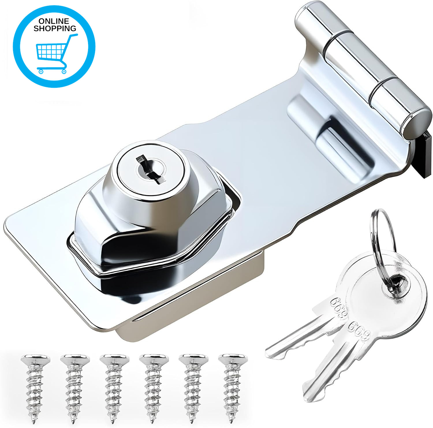 3 Inch Keyed Hasp Lock 90 Degrees with Padlock Keys | Twist Knob, for Locking Do