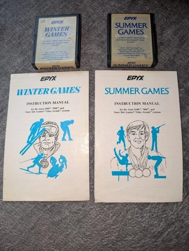 Vtg 1987 Epyx Atari 2600 7800 Winter & Summer Games Tested & Working! W/ Manuals