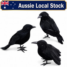 3Pcs Halloween Artificial Feather Crows Realistic Black Crow Prop Spooky Party 