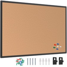 Cork Board Bulletin 20x30 Inch Black Aluminium Framed 16 Push Pin Wall Mount
