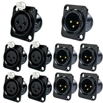 10 PCS Black XLR Panel Mount Chassis 3Pin 5 Female 5 Male Nickel Plated Metal