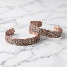 2 Pack Solid Copper Magnetic Bracelet Arthritis Pain Therapy Cuff Tree Of Life