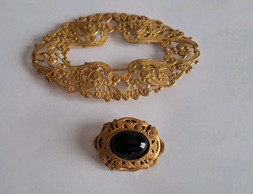 Vintage Miriam Haskell brooch Lot Gold Filligree