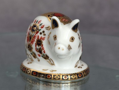 Royal Crown Derby ''Piglet Old Imari'' Briefbeschwerer 1. Qualität Gold Stopper