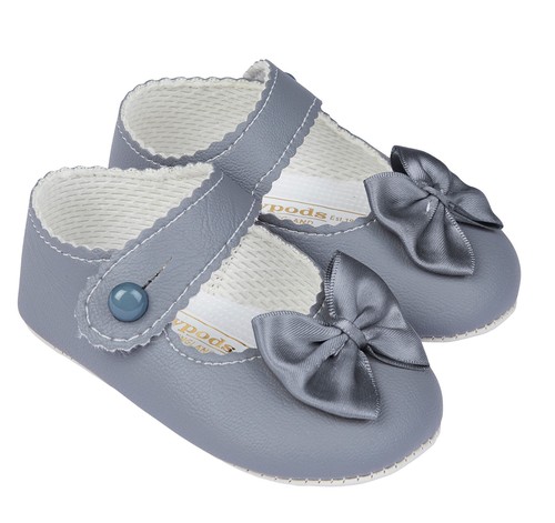 Baby Shoes Girls Grey Soft Soles with Bows Size 1 Baypods New in Box