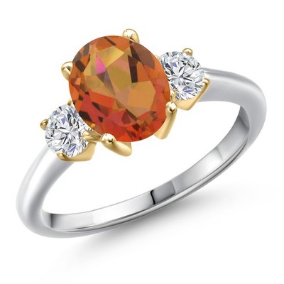 925 Silver and 10K Yellow Gold Twilight Orange Mystic Quartz and Lab Grown