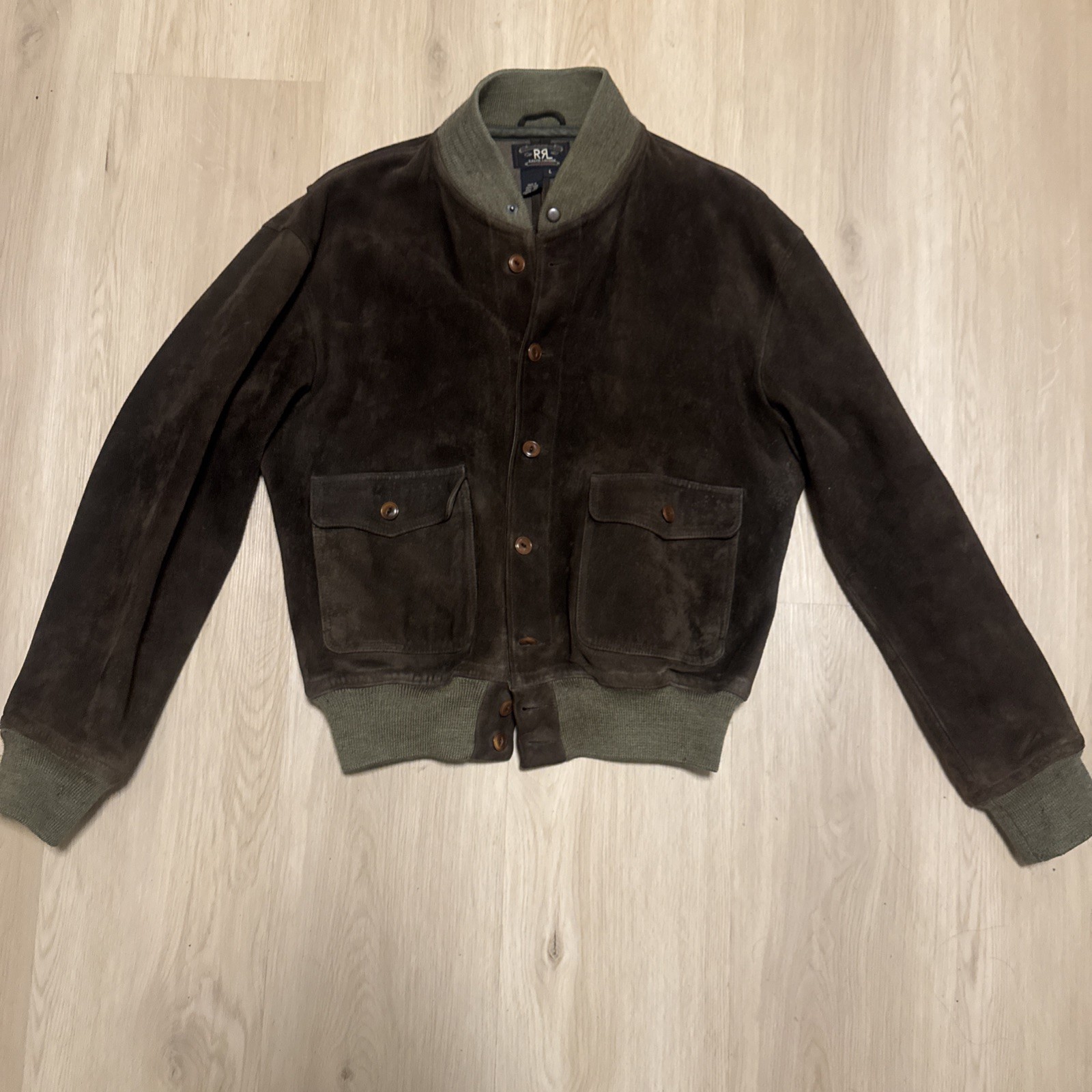 RRL Ralph Lauren Leather Suede Wool Bomber Jacket Vintage Mens Large Double RL