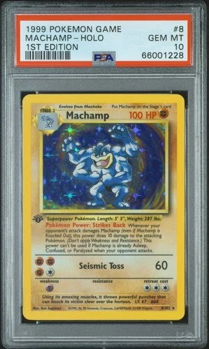 Psa 10 Pokémon TCG Machamp Base Set 8/102 Holo 1st Edition Holo Rare