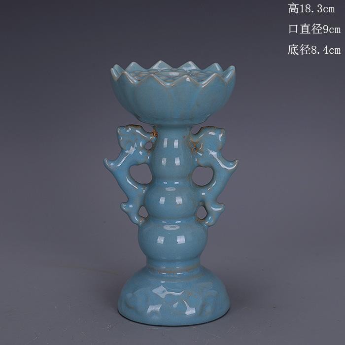 Lámpara de aceite de loto blanco azul horno Ru estilo antiguo candelabro de cerámica decoración