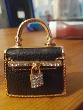 SEXY GOLD & BLACK DESIGNER Rhinestone HANDBAG Keyring charm
