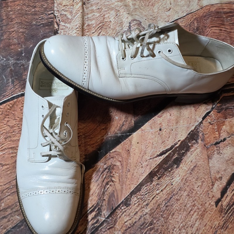Stacy Adams Madison Men Size 9.5 White Leather Cap Toe Oxford Shoes