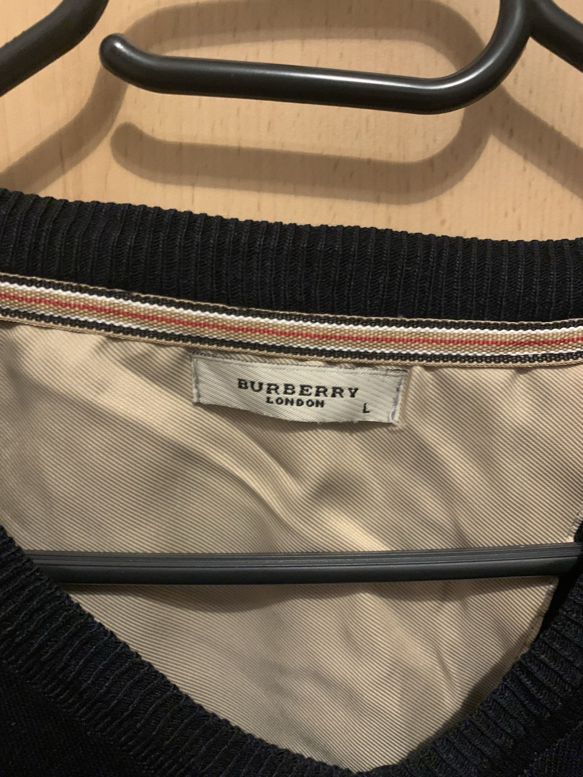 Black Burberry London Men's Jumper Size XXL 100percent Lamb’s Wool V Neck image 3