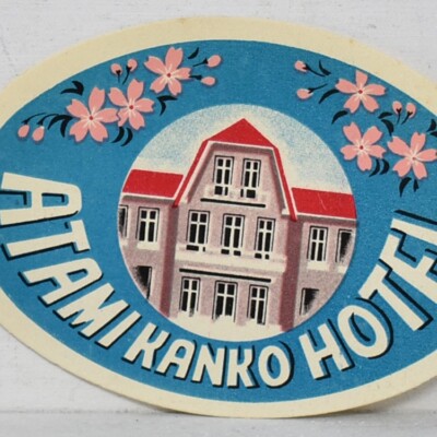 Original 1940s Atami Kanko Hotel Japan Luggage Trunk Label Sticker Unused