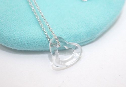Tiffany & Co. Sterling Silver Crystal Open Heart Necklace 16" - 第 1/6 張圖片