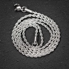 Solid White Gold Plated 316 Stainless Steel 2MM Twist Rope Chain Necklace