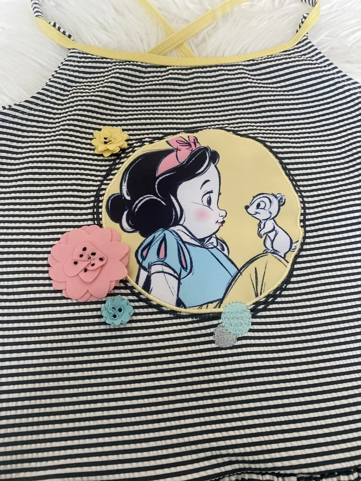 Top de Natación Disney Animators Collection Niñas 9/10 Blancanieves Amarillo Seersucker Difícil de Encontrar Foto 3 de 4
