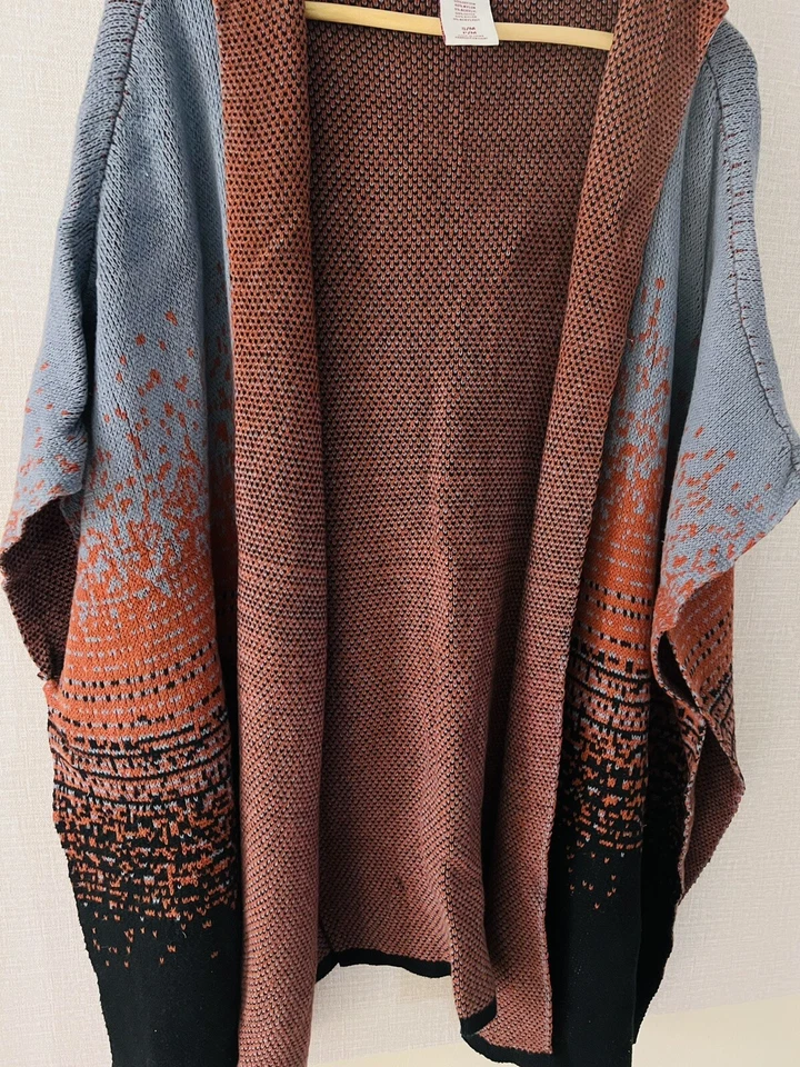 Cárdigan Merona Marrón Gris Y Negro Peso Pesado Tejido Frontal Abierto Cortina Talla M Foto 2 de 4