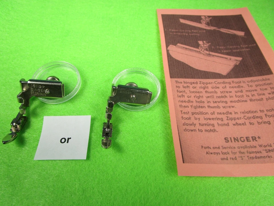 Singer Adj Hinged - ZIPPER FOOT #161127 Low Shank Sewing Machine Featherweights - Image 2 of 4