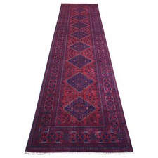2'10" x 12'6" Deep Red Soft Wool Hand Knotted Afghan Khamyab Runner Rug R71897