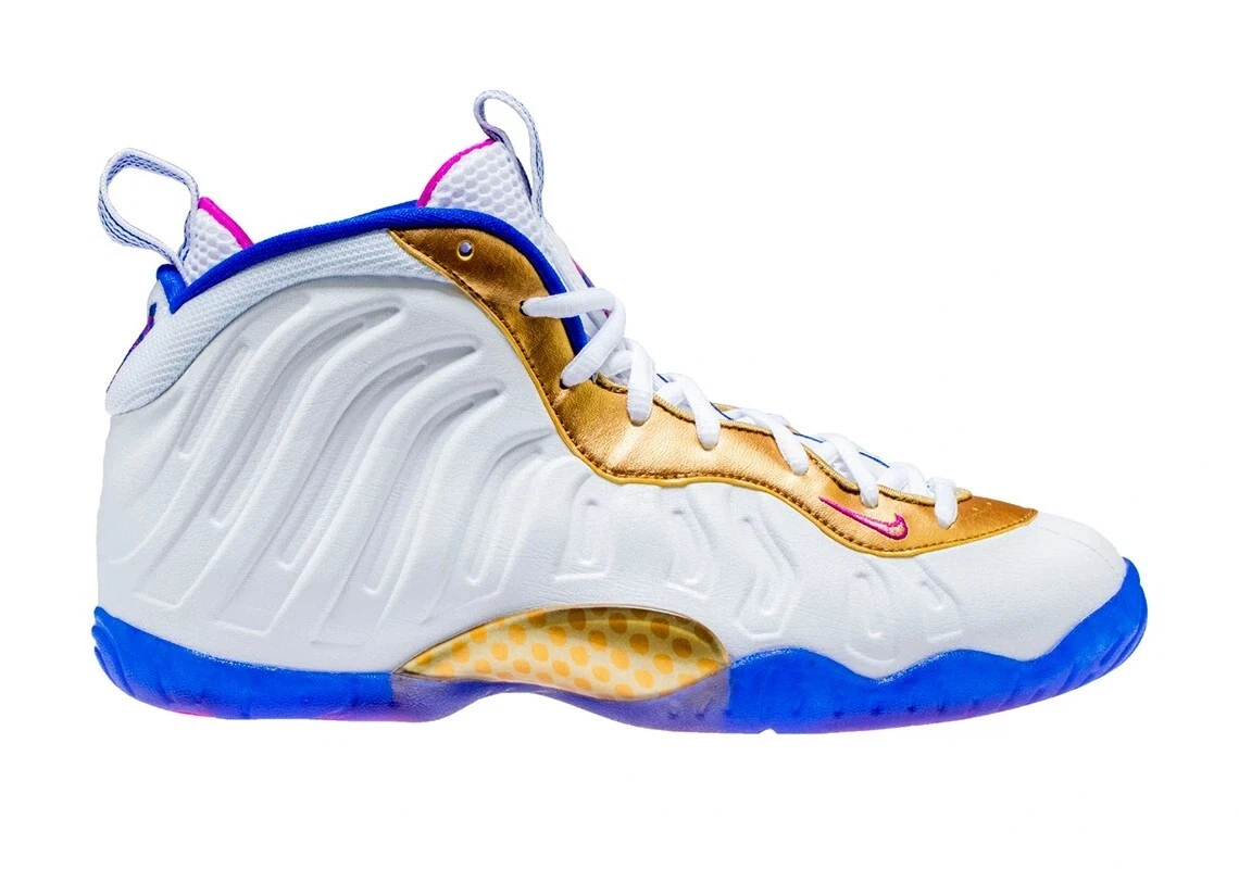 White gold and blue clearance foamposites