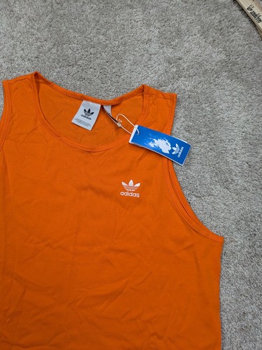 Adidas Shirt Mens L Large Orange Tank Top Trefoil Swoop Embroidered Cotton NWT - Picture 2 of 7
