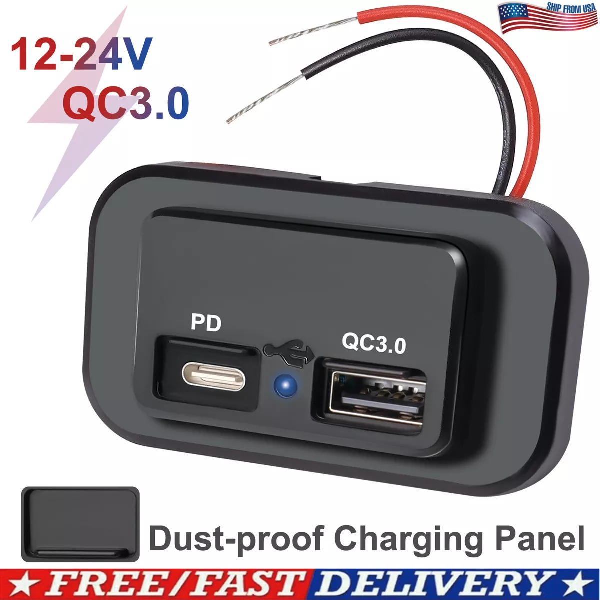 12V PD Type C USB Port Car Fast Charger Socket LED Power Outlet Panel  Waterproof