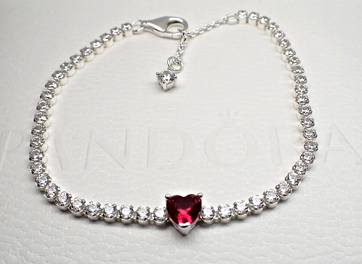 Authentic Pandora #590041C02-16cm Red Sparkling Heart Tennis