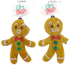 LOL! 2.75" NWOT "OH SNAP!" GINGERBREAD MAN w/ BITES ACRYLIC CHRISTMAS EARRINGS