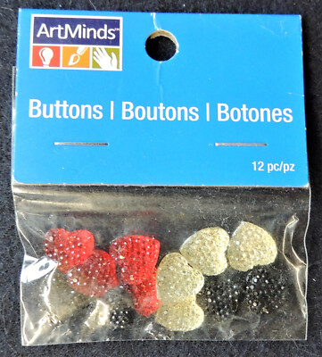 12pc 3/8'' Glitter Heart Buttons Red Black White Michaels Stores Art Minds