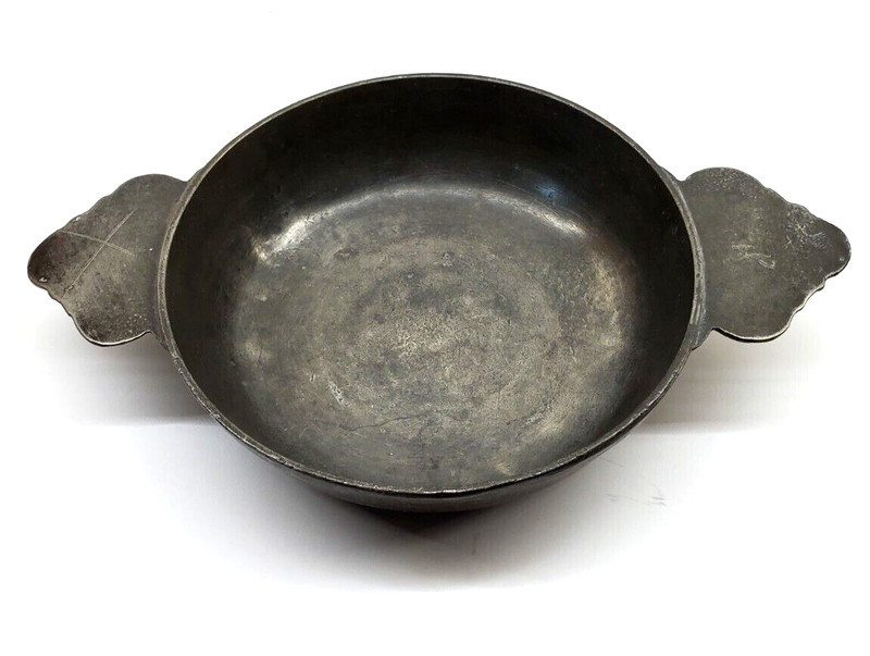 FRENCH PEWTER Double Handle PORRINGER BOWL - 19th Century