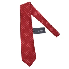 Drake's NWT Neck Tie in Red with Blue & White Mini Circles 100% Silk
