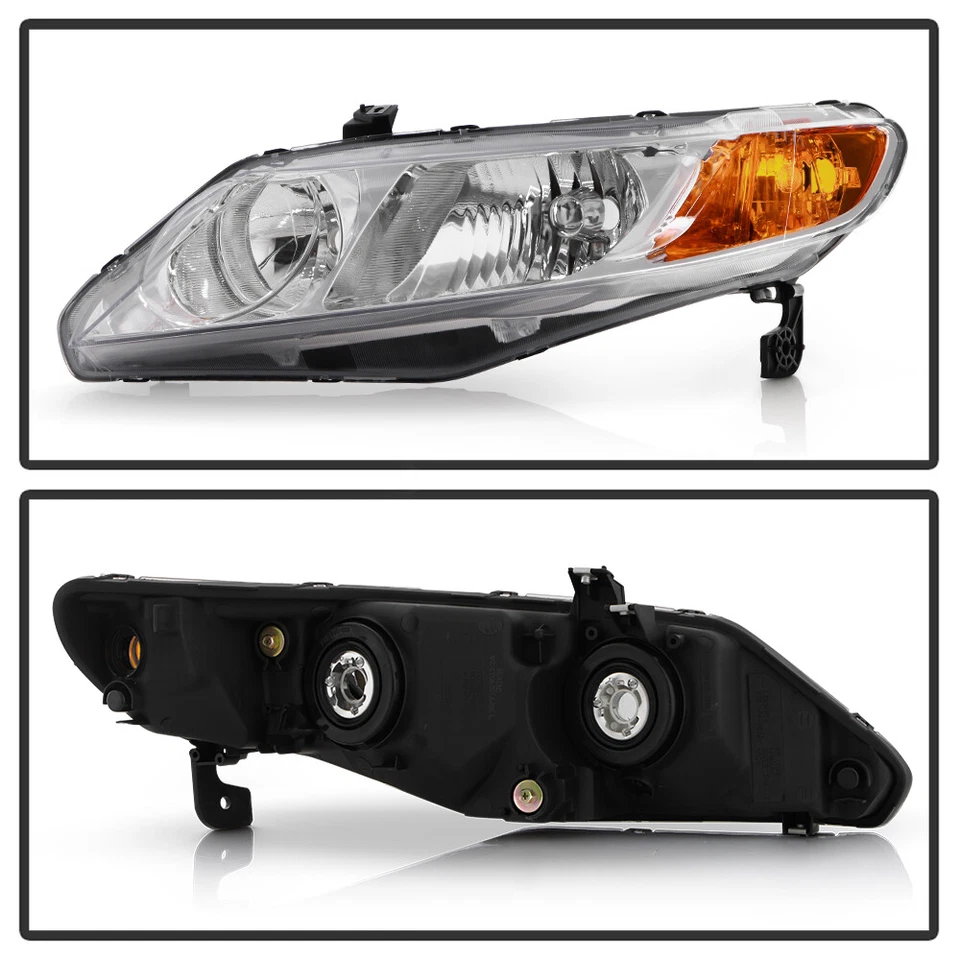 For 2006-2011 Honda Civic Sedan Chrome Headlights Headlamps Pair Set Left+Right - Image 3 of 4