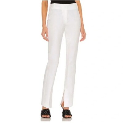 Frame Womens Pants Size 14 White High Rise Linen Blend Split Hem Trouser New