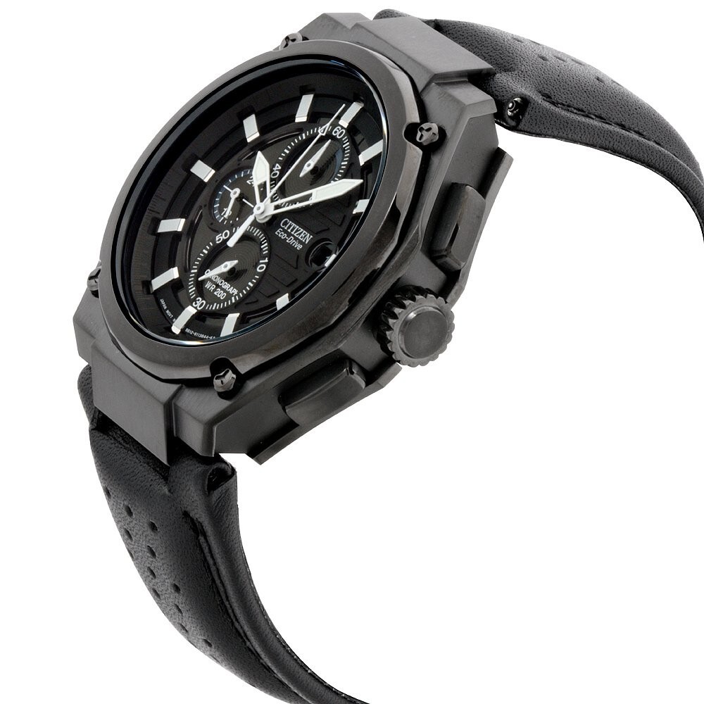 Citizen CA0315-01E Eco-Drive Black Dial Leather Strap Chronograph